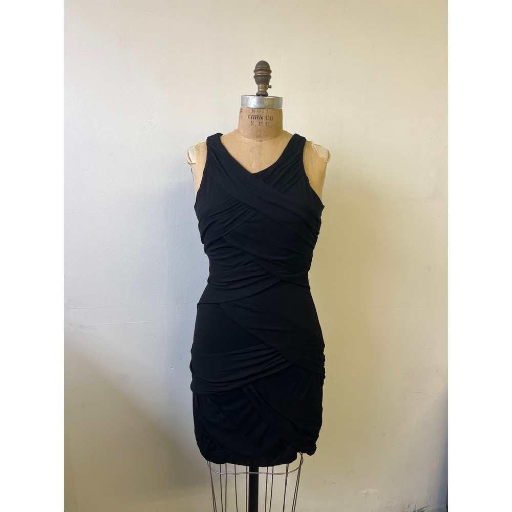 Cynthia Steffe Black Ruched Bandage Bodycon Mini Dress XS Sleeveless Crossover
